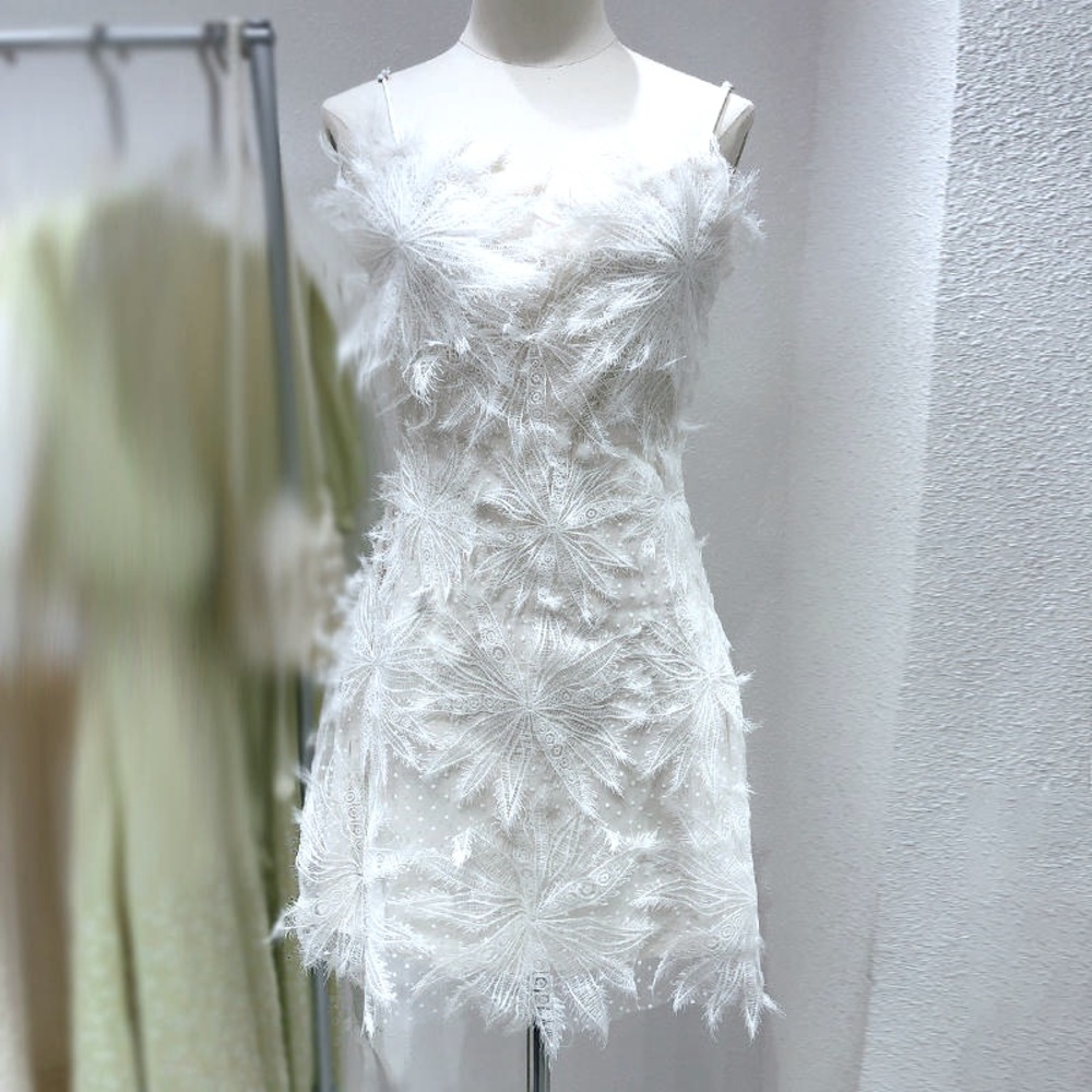 Boho Faux Feather Appliqué Luma Innocence Lux Embroidered Mini In Cut Detailing